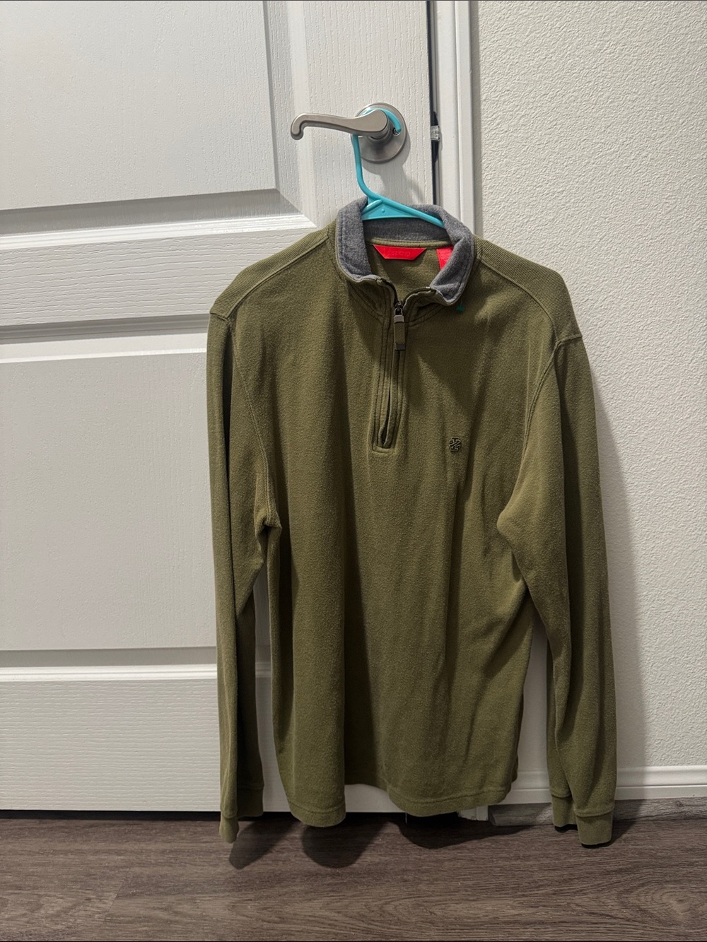 Izod Olive Green Quarter-Zip Pullover with Gray Collar
